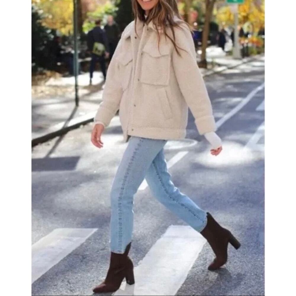 Something Navy Faux Shearling Teddy Jacket Size Large Neutral Contemporary Chic